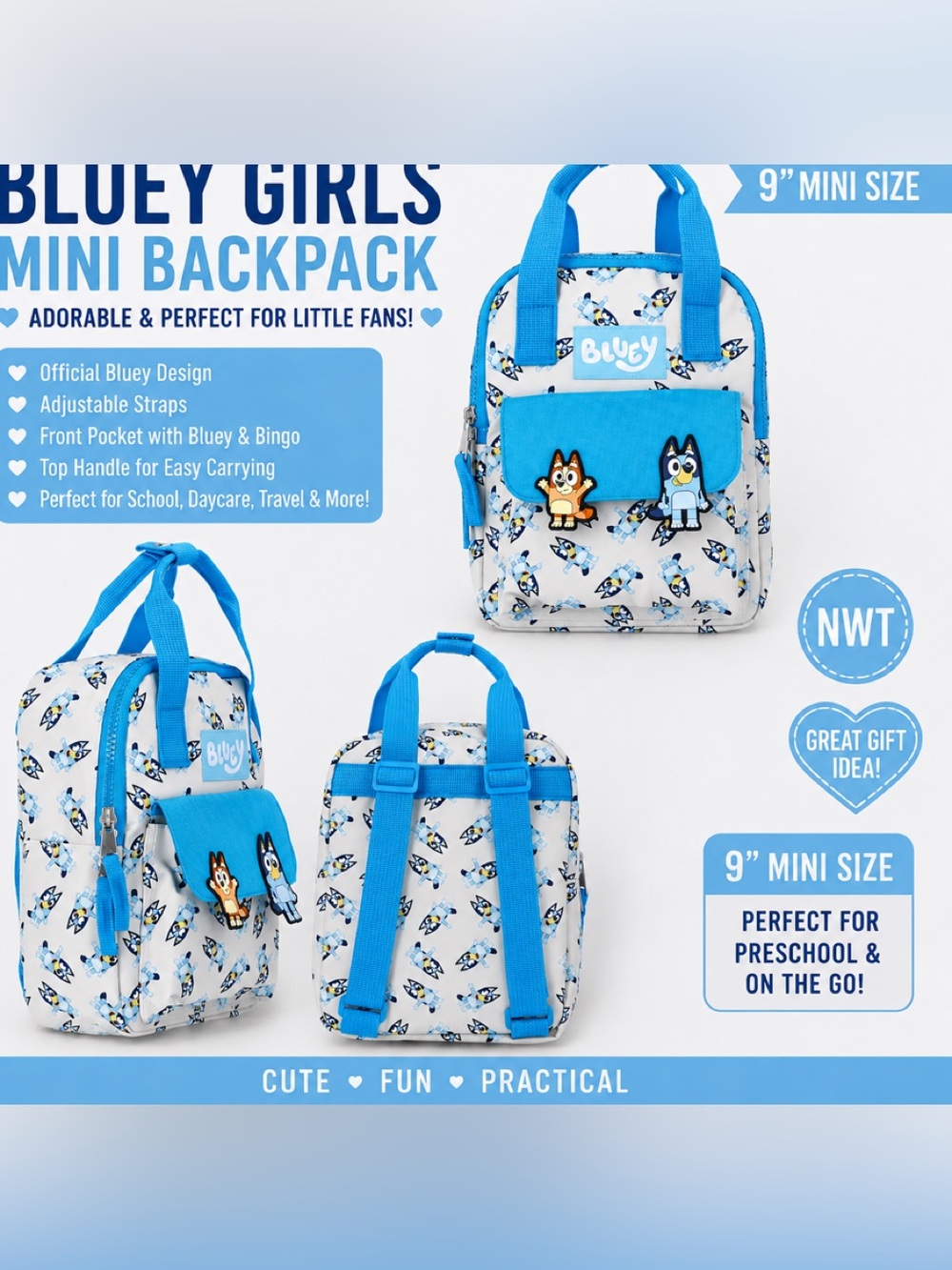 NWT Bluey Girls Mini Backpack - 9inch